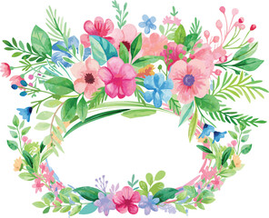 Fototapeta premium Watercolor Floral Frame with Oval Centerpiece