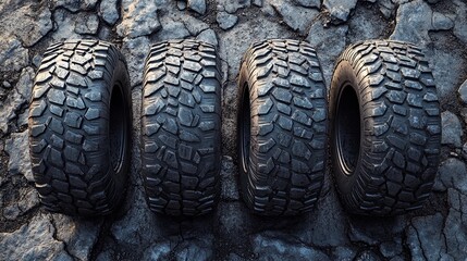 Rugged off-road tire with deep and wide tread for superior off-road handling style book illustration