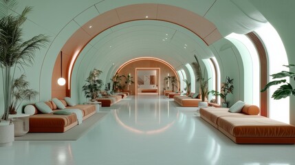 Lush Greenery in Lengthy Hallway