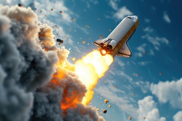 Obraz premium Powerful Rocket Engines Blasting Off