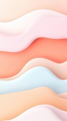 A serene mountain range at sunrise, soft pink and orange hues blending with misty clouds, minimalist style for a calming phone backdrop.
