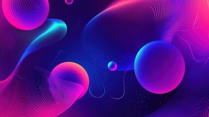 Abstract glowing spheres and wavy lines with vibrant pink and blue color palette creating a futuristic mood