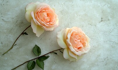 Two peach roses on a textured background, ideal for romantic or celebratory designs.
