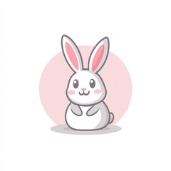 Cute white bunny sitting, pastel background, children's illustration, digital art