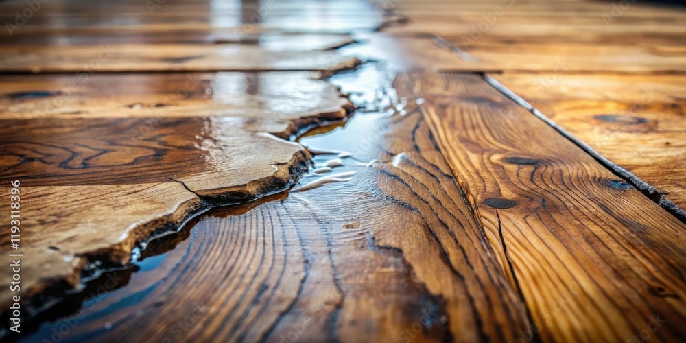 Aufkleber Close-up view of a rustic wooden surface with epoxy resin inlay creating a unique and artistic texture