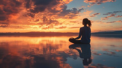 Mindfulness and stress management activities like meditation in serene settings Stock Photo with side copy space