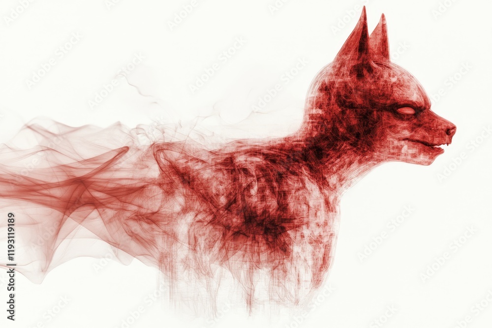 Poster A clean graphic of a bat transforming into a human figure, represented with continuous flowing lines and soft red accents