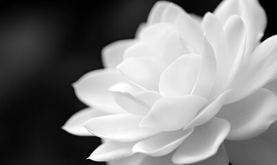 Fototapeta premium Close-up of white flower petals against dark background, ideal for nature themes