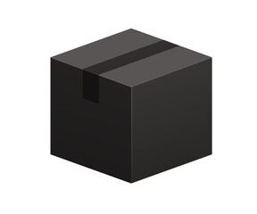Black square recycled cardboard product parcel box icon with packing tape