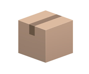 Brown square recycled cardboard product parcel box icon with packing tape