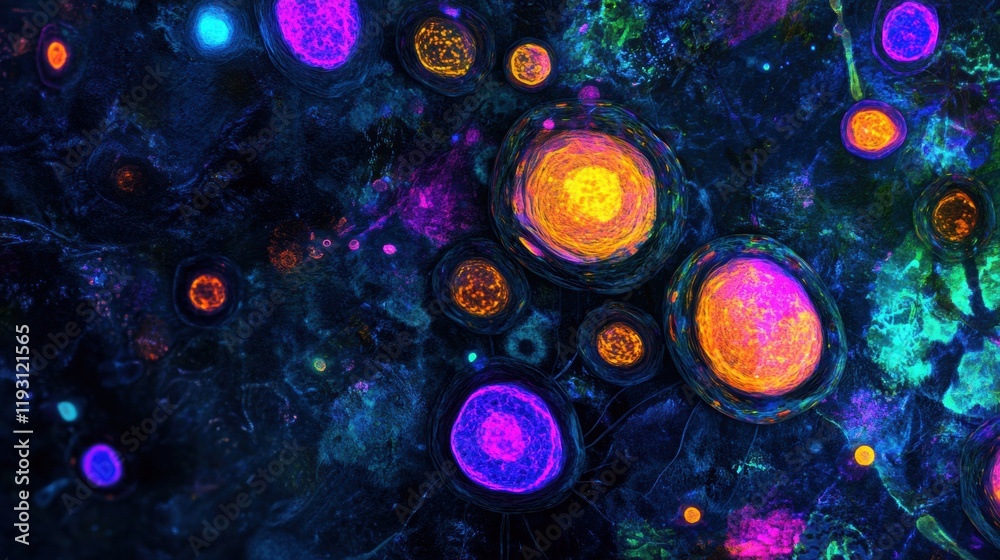 Fototapete magnified view of colorful viruses showcasing their intricate shapes and structures in a scientific 