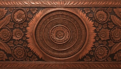 Embossed copper background with traditional carved motifs