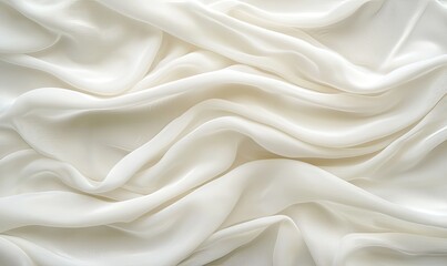 Fototapeta premium Flowing white fabric drapes, textured background for design, soft folds