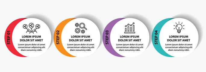 4 steps infographic template with 4 options. Flowchart that can be used for business report, data visualization and presentation. Timeline infographic elements vector illustration.