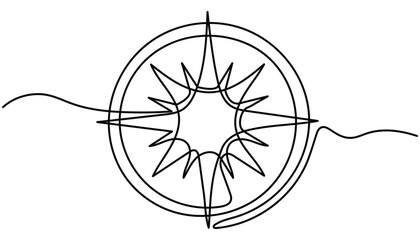 Compass continuous one line drawing illustration. Single line drawing of traveler compass © Tania