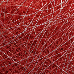 Fototapeta premium Close-up of intertwined red and silver threads in an abstract design 