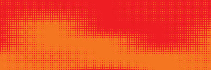 Polka dot pop art halftone pattern. Red dots on orange background