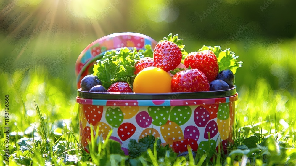 Poster nutrition for children portrayed with a colorful lunchbox filled with healthy options stock photo wi