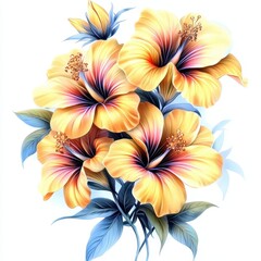 Vibrant Yellow Hibiscus Flowers with Rich Petals and Lush Green Leaves