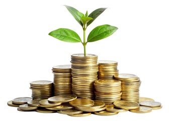 green plant growing from coins