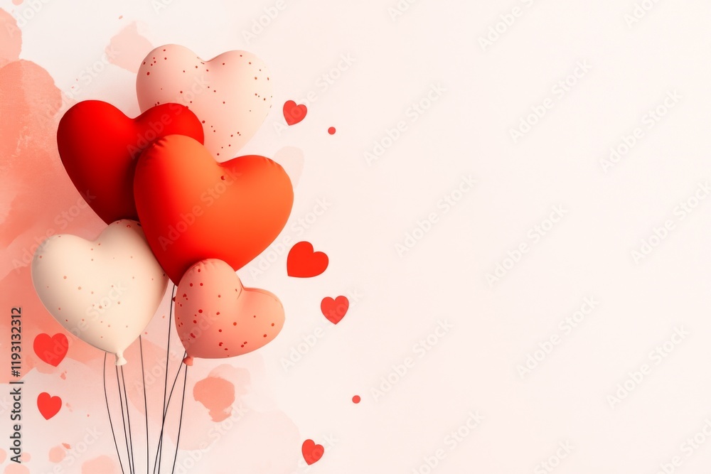Poster a flat design of a heart-shaped balloon floating against a plain sky, stylized with bold lines and p