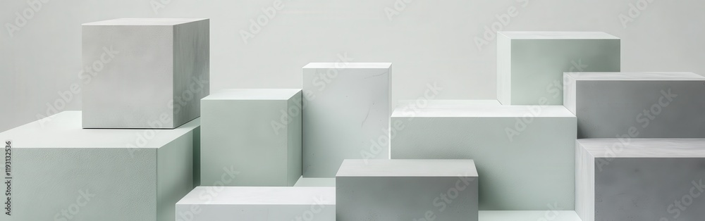 Poster soft pastel mint and gray blocks create an airy composition dissolving into white, ideal for modern 