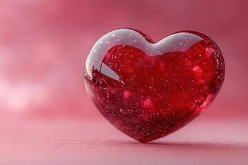 Fototapeta premium 3d rendered isolated red heart object on a pink background, embodying a romantic valentine theme, perfect for graphic decoration and playful visual elements