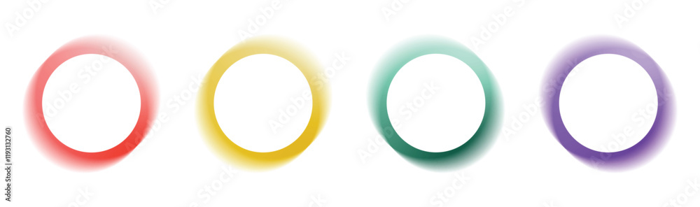 Poster colorful circle ring frame gradient light vector design element set isolated in red, yellow, green, 