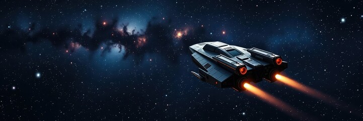 Fototapeta premium A spaceship soaring through the cosmos with a massive starry background, celestial bodies, spaceship, galaxy