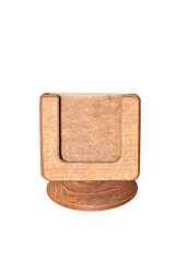 Wooden smartphone stand. On isolated transparent background.