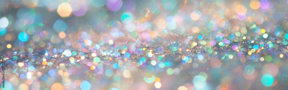 Poster iridescent pastel sparkles in lilac, mint green, and pale blue on soft charcoal-gray background crea