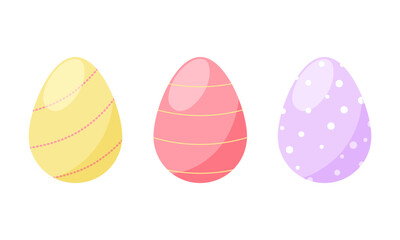 Set of colorful bright Easter eggs. Flat vector illustration on white background for cards, design for spring holiday