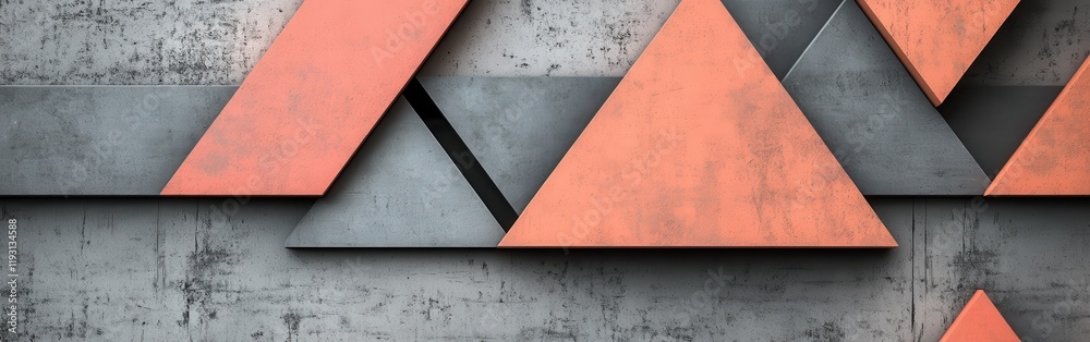 Poster Modern design featuring elegant coral and gray triangles arranged symmetrically for a stylish interior backdrop