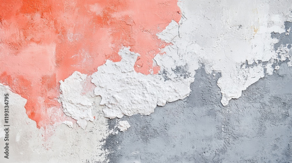 Poster Coral and gray wall texture with irregular white patches creating a unique artistic display