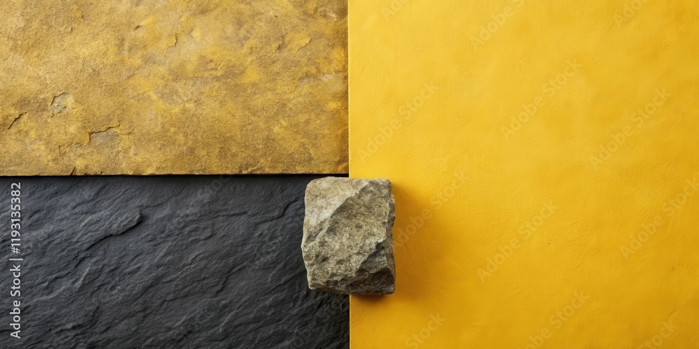 Aufkleber Abstract stone and color block composition featuring a rough-hewn rock nestled between contrasting textured surfaces