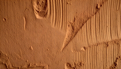 Clay wall of a clay house structure background. Brown clay mud grunge cement texture wall, dramatic, with white tones
