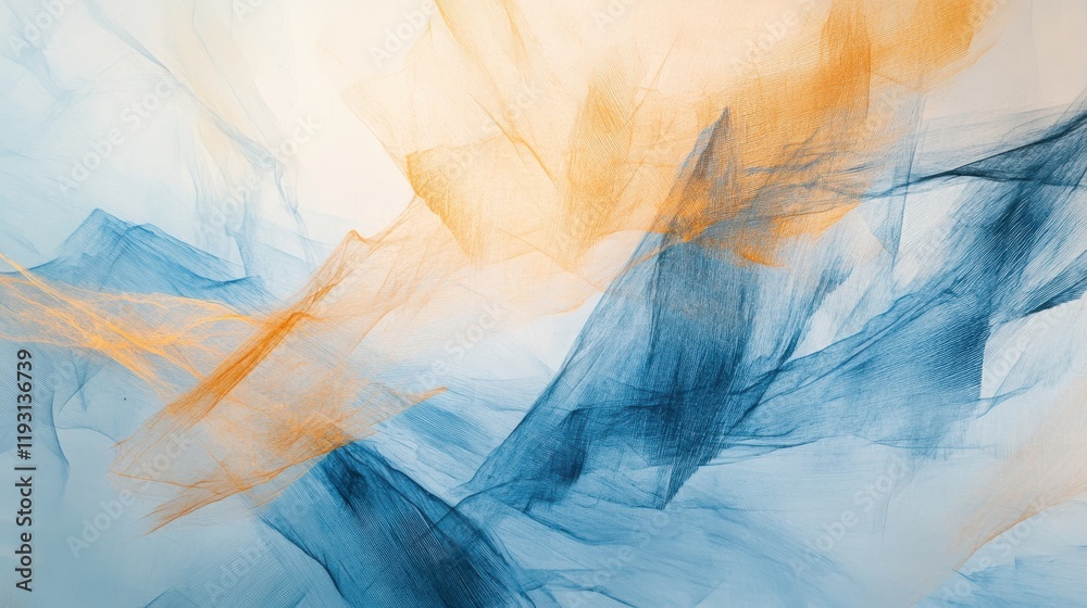 Poster abstract background featuring pastel blue and amber pencil strokes in a soft, textured design with g
