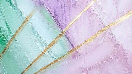 Abstract composition featuring pastel mint and lavender pencil strokes enhanced by delicate golden lines for a calming aesthetic