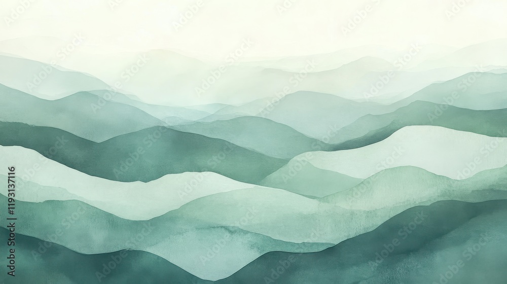Poster Serene gradient background featuring muted teal to pastel green tones in an abstract design that evokes tranquility and calmness