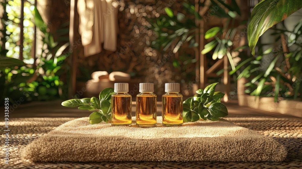 Poster 12011935 02 a serene spa setup featuring essential oils and herbs for holistic health approaches sto
