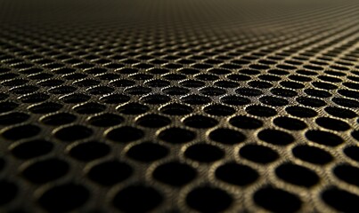 Close-up angled view of dark mesh fabric texture with small holes, ideal for backgrounds