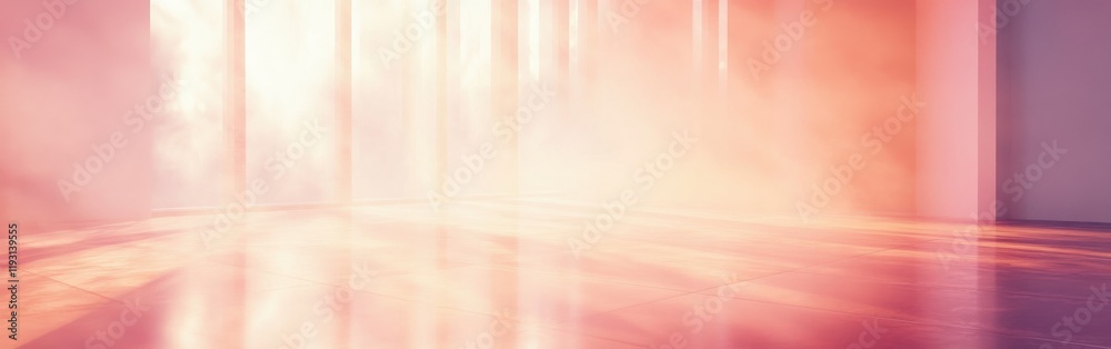 Aufkleber tranquil pink and peach atmosphere with soft beams of light illuminating misty fog in a serene space