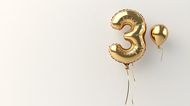 Gold Number Three Balloon With Small Balloon