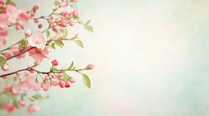 Fototapeta premium Delicate pink blossoms and buds on a soft pastel background, evoking a serene, springtime atmosphere