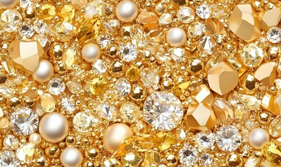 Gold and pearl beads and gems background for luxury, jewelry, or celebration design