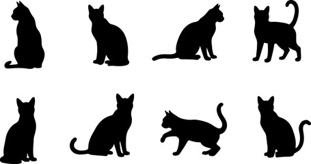 A cat silhouettes pet animals graphics set