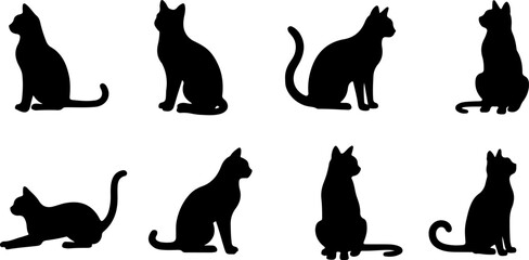 A cat silhouettes pet animals graphics set © ilham