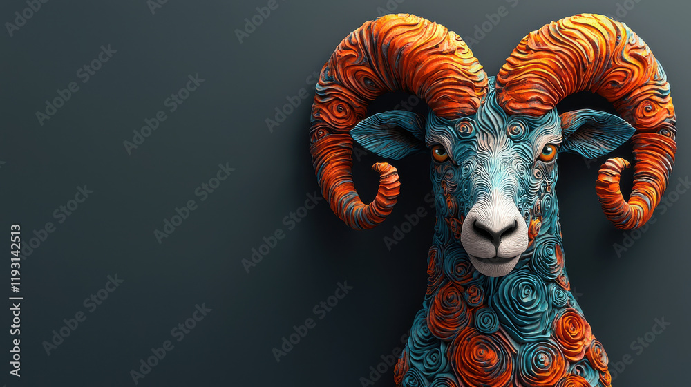 Aufkleber vibrant 3d illustration of goat with intricate patterns, symbolizing capricorn zodiac. colorful desi
