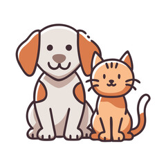 Dog and Cat Icon sitting together in a friendly pose