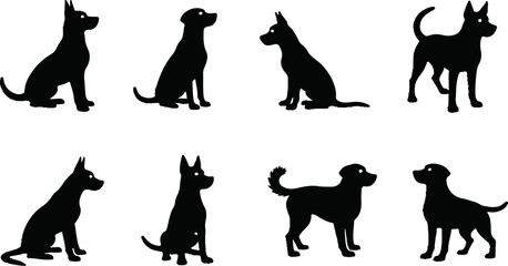 A dog silhouettes pet animals graphics set